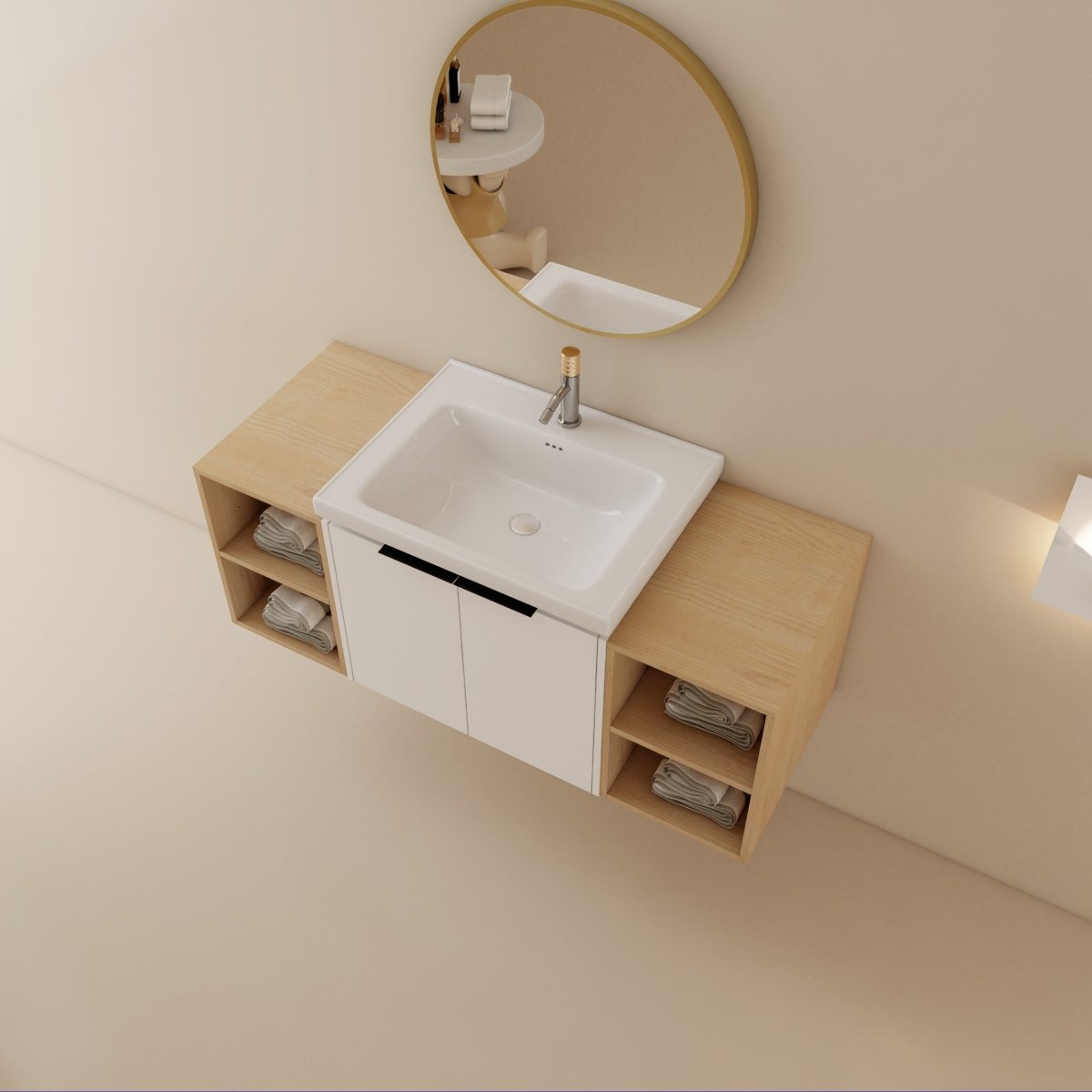 Exbrite 48 Inch Soft Close Doors Bathroom Vanity With Sink, and Two Small Storage Shelves