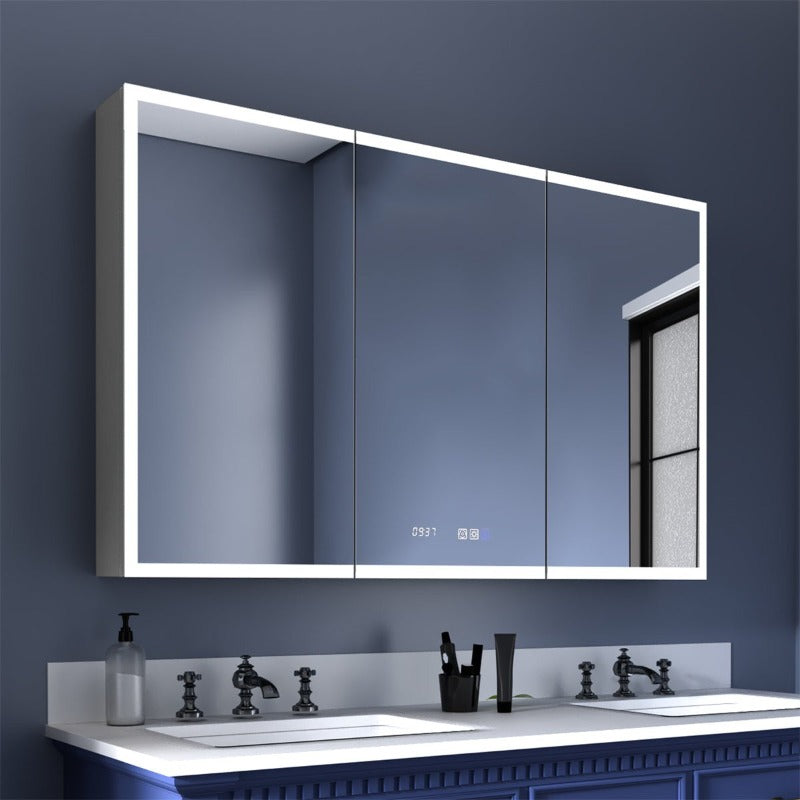 Rim 48" W x 30" H Led Lighted Medicine Cabinet Recessed or Surface with Clock and mirrors