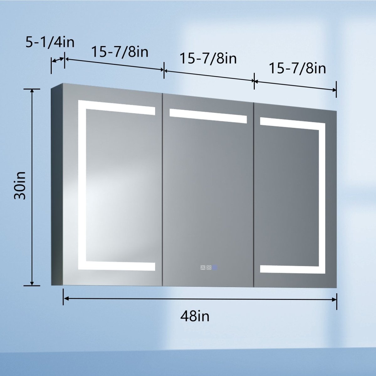 Boost-M1 48" W x 30" H Lighted Medicine Cabinet,Recessed or Surface led Medicine Cabinet,Three Glass Shelves