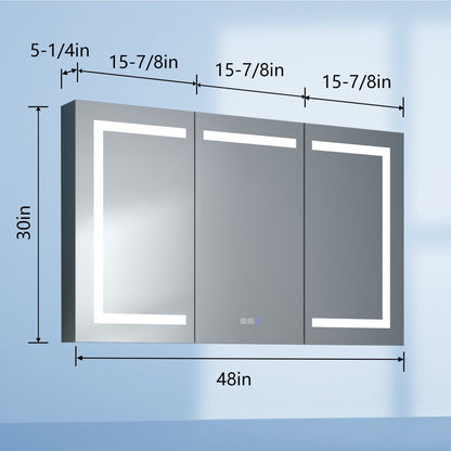 ExBrite 48" W x 30" H Lighted Medicine Cabinet,Recessed or Surface led Medicine Cabinet,Three Glass Shelves - ExBriteUSA