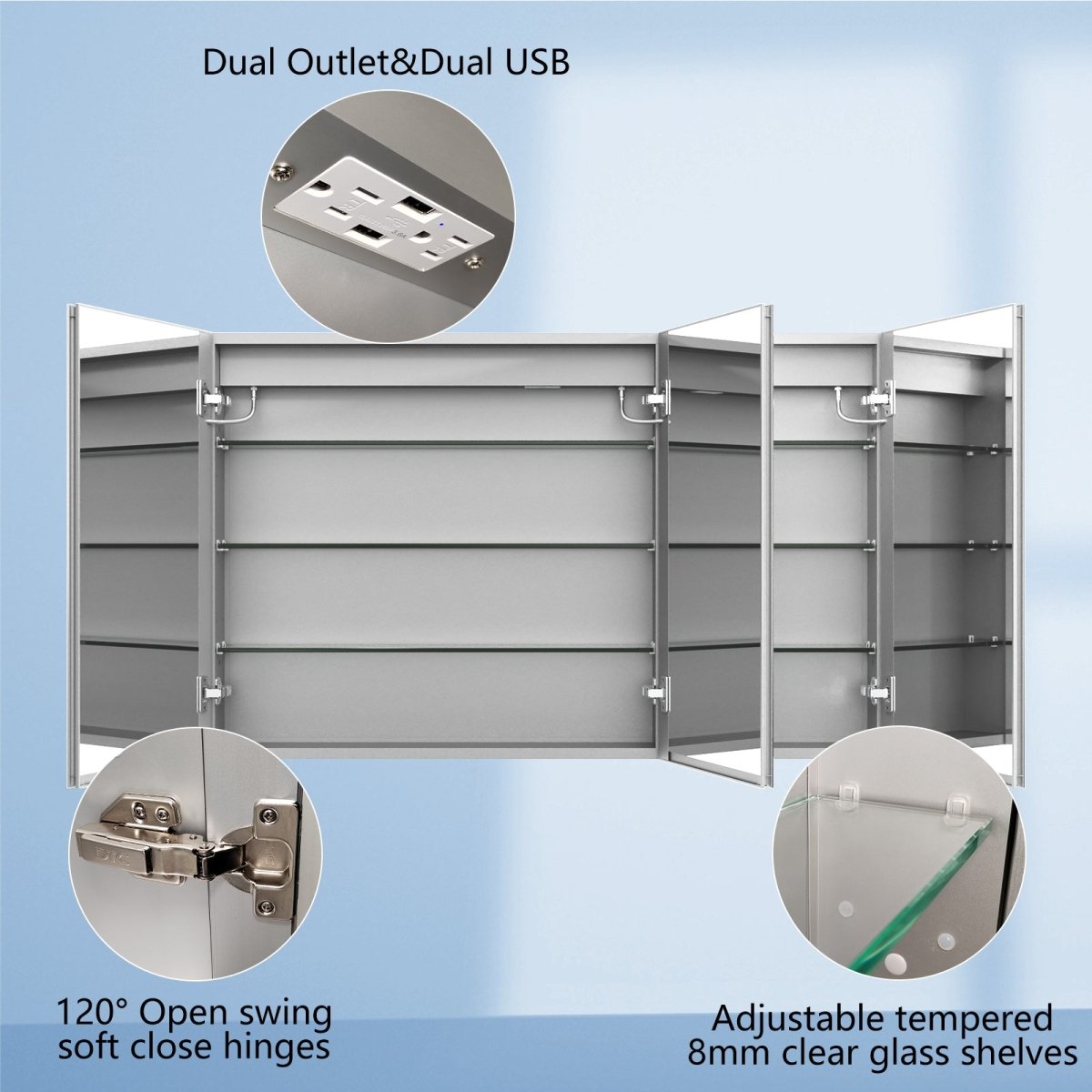 Boost-M1 48" W x 30" H Lighted Medicine Cabinet,Recessed or Surface led Medicine Cabinet,Three Glass Shelves