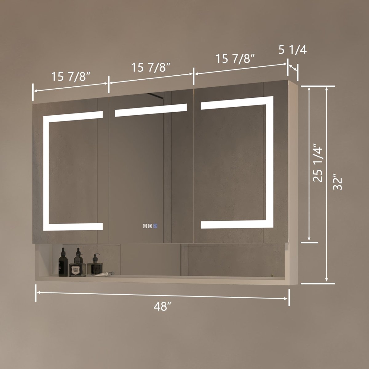 ExBrite 48" W x 32" H LED Lighted Mirror Chrome Medicine Cabinet with Shelves for Bathroom Recessed or Surface Mount - ExBriteUSA