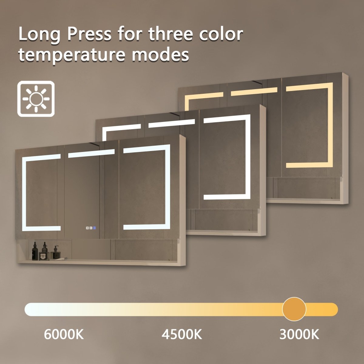 Ample 48" W x 32" H LED Lighted Mirror Chrome Medicine Cabinet with Shelves for Bathroom Recessed or Surface Mount