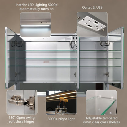 ExBrite 48" W x 32" H LED Lighted Mirror Chrome Medicine Cabinet with Shelves for Bathroom Recessed or Surface Mount - ExBriteUSA