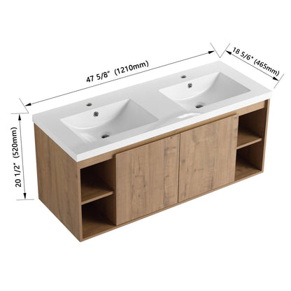 ExBrite 48" Wall Mounted Bathroom Vanity With Double Sink, Soft Closing Door Hinge