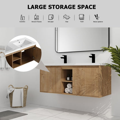 ExBrite 48" Wall Mounted Bathroom Vanity With Double Sink, Soft Closing Door Hinge