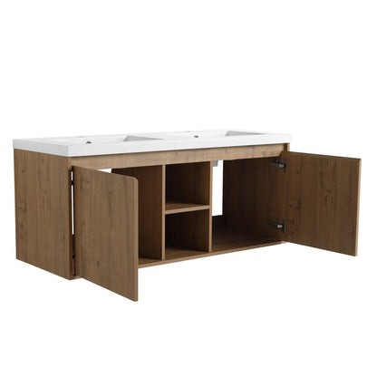 ExBrite 48" Wall Mounted Bathroom Vanity With Double Sink, Soft Closing Door Hinge