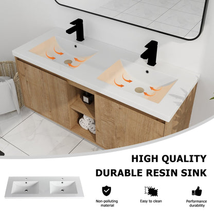 ExBrite 48" Wall Mounted Bathroom Vanity With Double Sink, Soft Closing Door Hinge