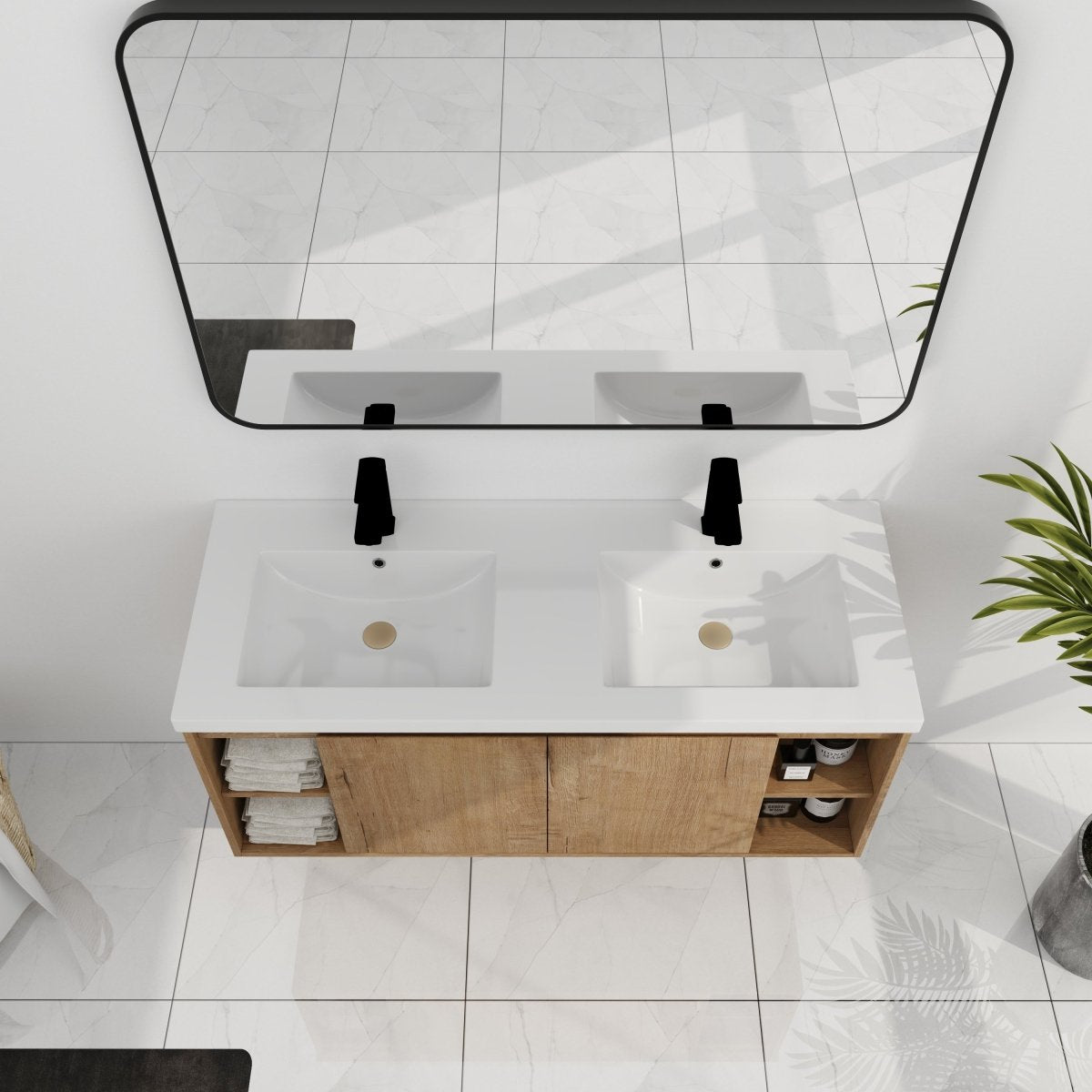 ExBrite 48" Wall Mounted Bathroom Vanity With Double Sink, Soft Closing Door Hinge
