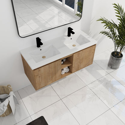 ExBrite 48" Wall Mounted Bathroom Vanity With Double Sink, Soft Closing Door Hinge