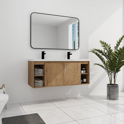 ExBrite 48" Wall Mounted Bathroom Vanity With Double Sink, Soft Closing Door Hinge