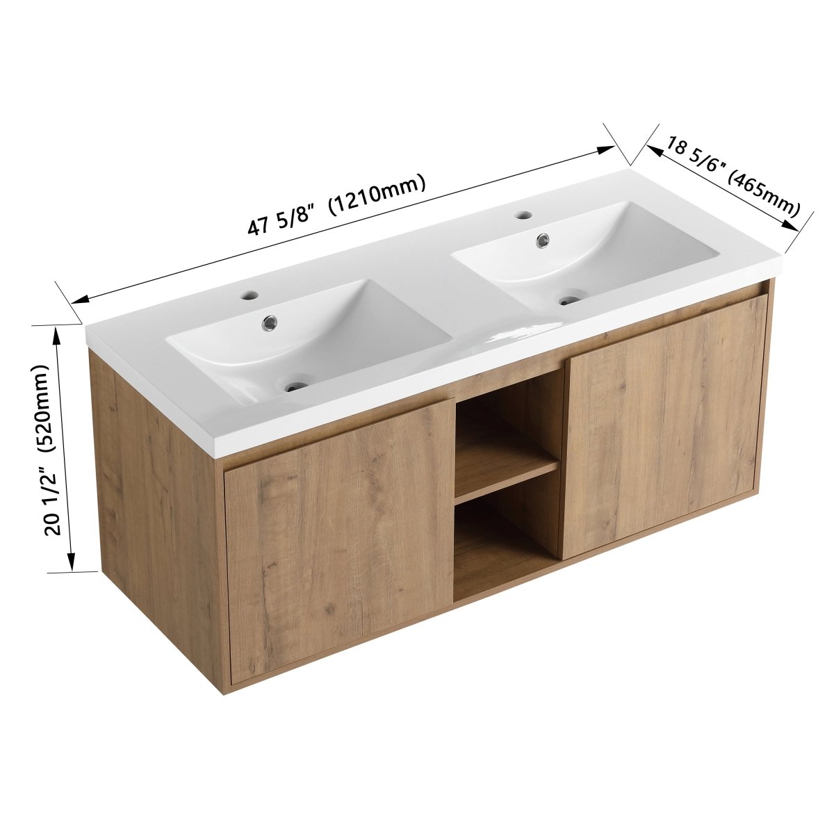 ExBrite 48" Wall Mounted Bathroom Vanity With Double Sink, Soft Closing Door Hinge