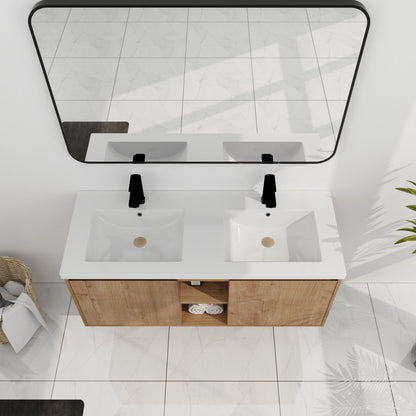 ExBrite 48" Wall Mounted Bathroom Vanity With Double Sink, Soft Closing Door Hinge