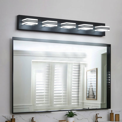 ExBrite 5-Light Bathroom Light Fixtures,LED Black Vanity Lights, Acrylic Matte Black Bathroom Vanity Lights,For Kitchen Living Room Hallway