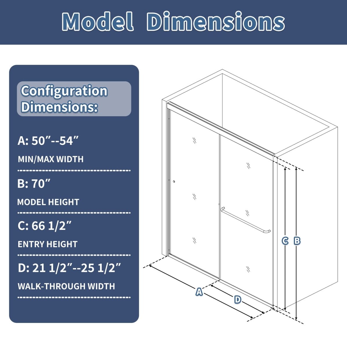 Glide 50-54 in. W x 70 in. H Sliding Glass Shower Doors Frame in Black