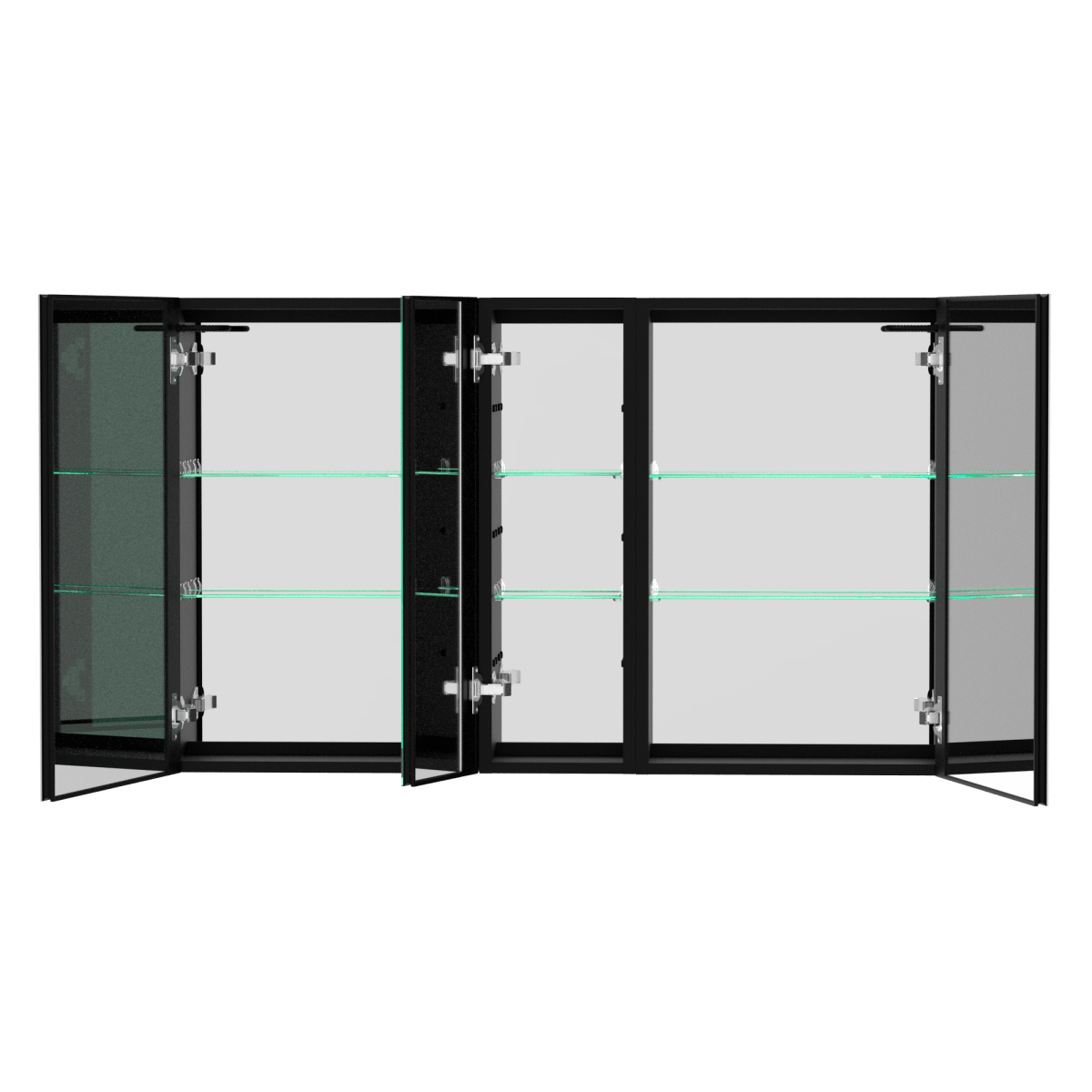 ExBrite 50 in. W x 30 in. H LED Bathroom Black Medicine Cabinet Surface Mount Double Door Lighted Medicine Cabinet Defogging Dimmer