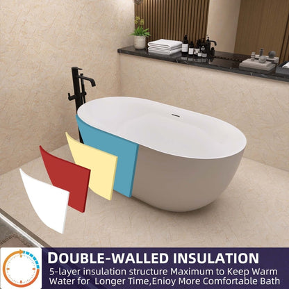 ExBrite 51" Acrylic Adjustable Bathtub with Integrated Slotted Overflow and Chrome Pop-up Drain Anti-clogging Gloss White - ExBriteUSA