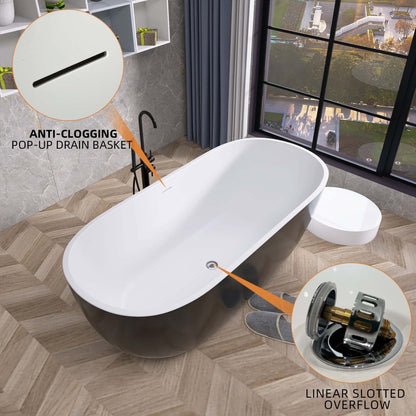 ExBrite 55" Acrylic Bathtub Free Standing Tub Classic Oval Soaking Tub Adjustable Freestanding Black - ExBriteUSA