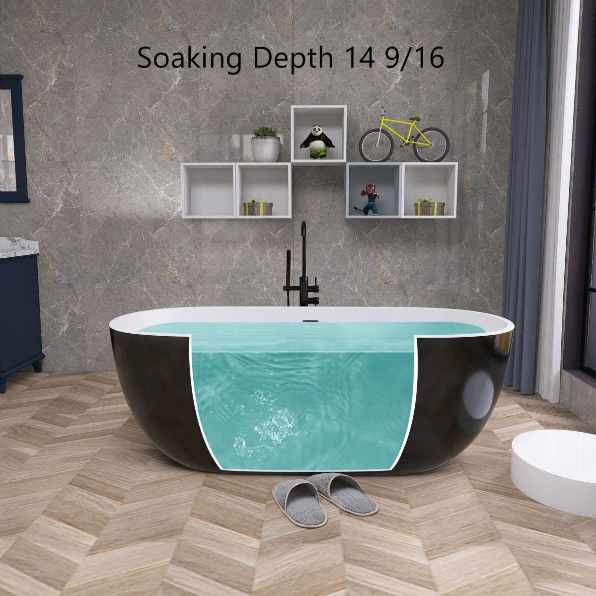 ExBrite 55" Acrylic Bathtub Free Standing Tub Classic Oval Soaking Tub Adjustable Freestanding Black - ExBriteUSA