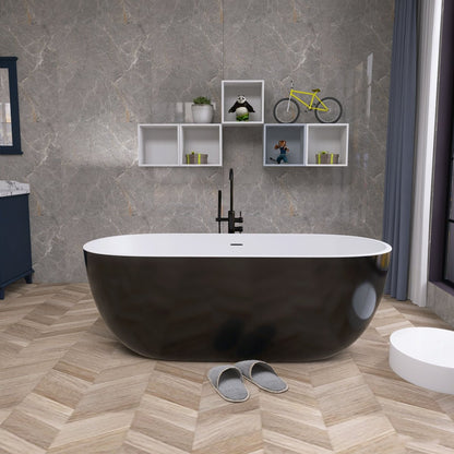 ExBrite 55" Acrylic Bathtub Free Standing Tub Classic Oval Soaking Tub Adjustable Freestanding Black - ExBriteUSA