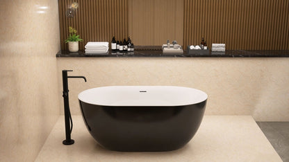 ExBrite 59" Acrylic Bathtub Free Standing Tub Oval Shape Soaking Tub Adjustable Freestanding Chrome Pop-up Drain Anti-clogging Black - ExBriteUSA