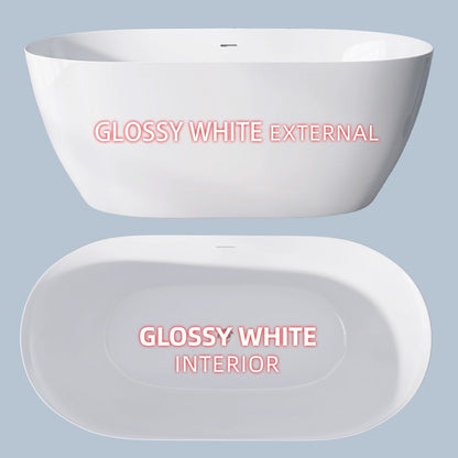 ExBrite 59" Acrylic Bathtub Oval Shape Soaking Tub, Adjustable Freestanding Gloss White