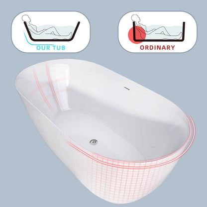 ExBrite 59" Acrylic Bathtub Oval Shape Soaking Tub, Adjustable Freestanding Gloss White