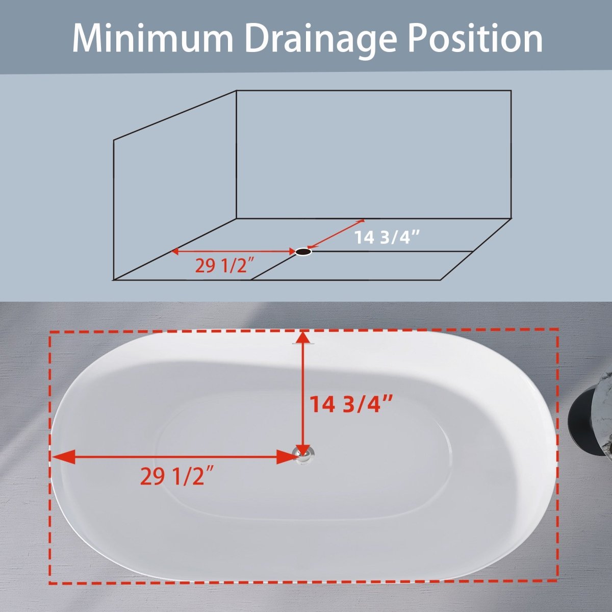 ExBrite 59" Acrylic Bathtub Oval Shape Soaking Tub, Adjustable Freestanding Gloss White