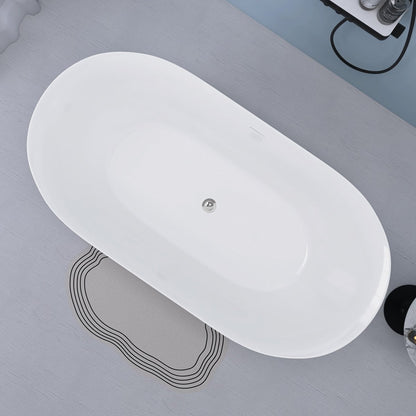 ExBrite 59" Acrylic Bathtub Oval Shape Soaking Tub, Adjustable Freestanding Gloss White