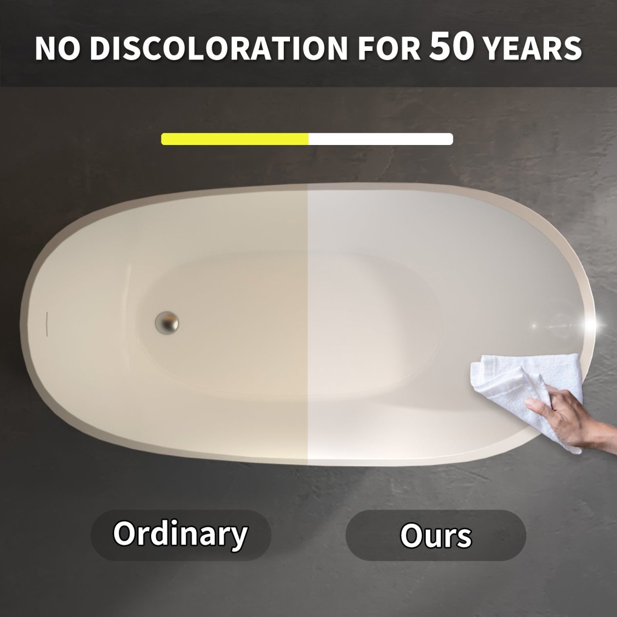 ExBrite 59" Bathtub Acrylic Free Standing Tub Oval Shape Soaking Tub, Adjustable Freestanding Gloss White - ExBriteUSA
