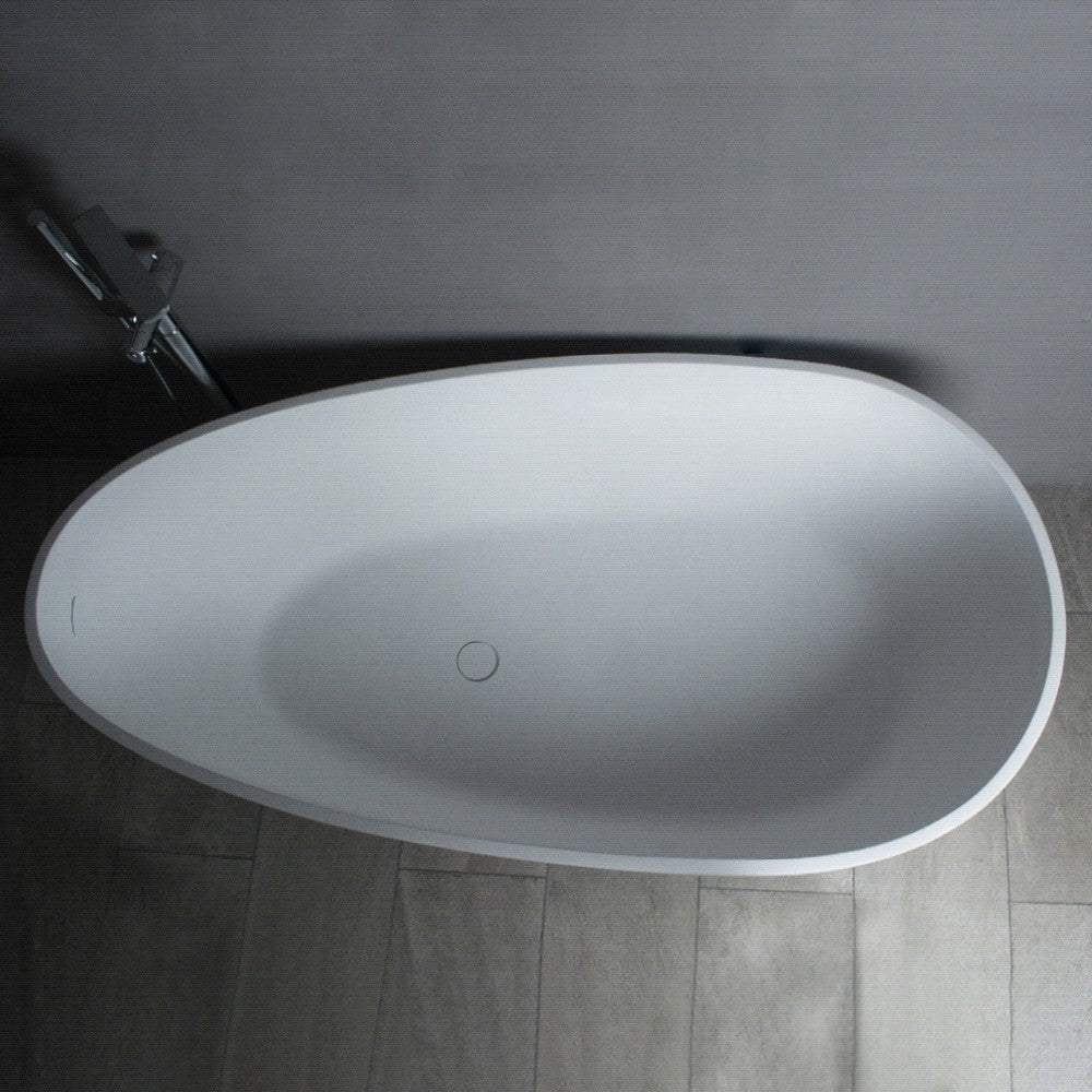 ExBrite 59" Solid Surface Free standing tub Bathroom Adult Egg Shaped Bathtub
