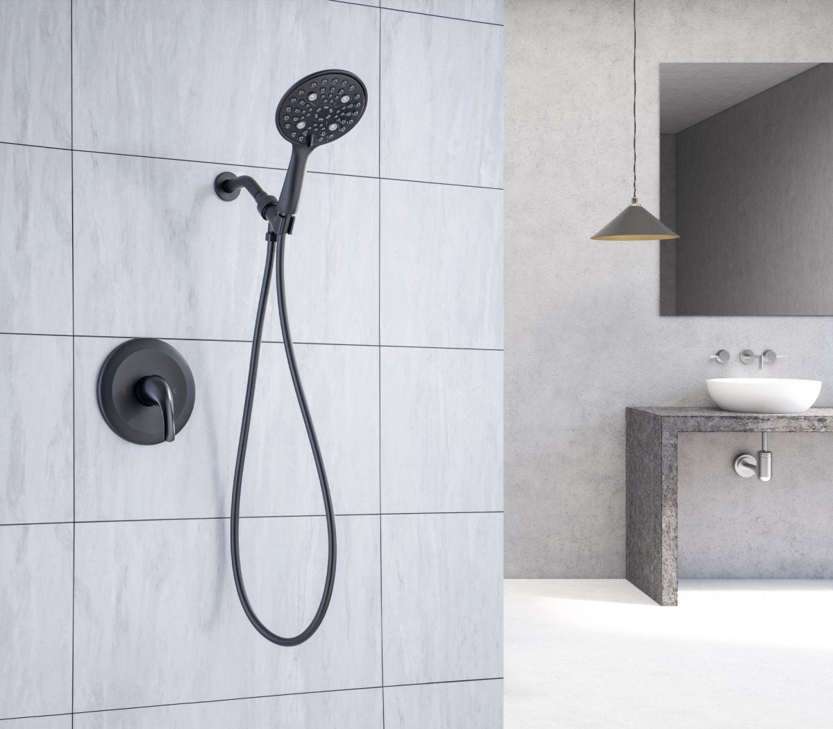ExBrite 6 Inch Ceiling Mount Black Shower System Shower Combo Set Bathroom Wall Mount Mixer Shower Faucet Rough-In Valve and Shower Arm