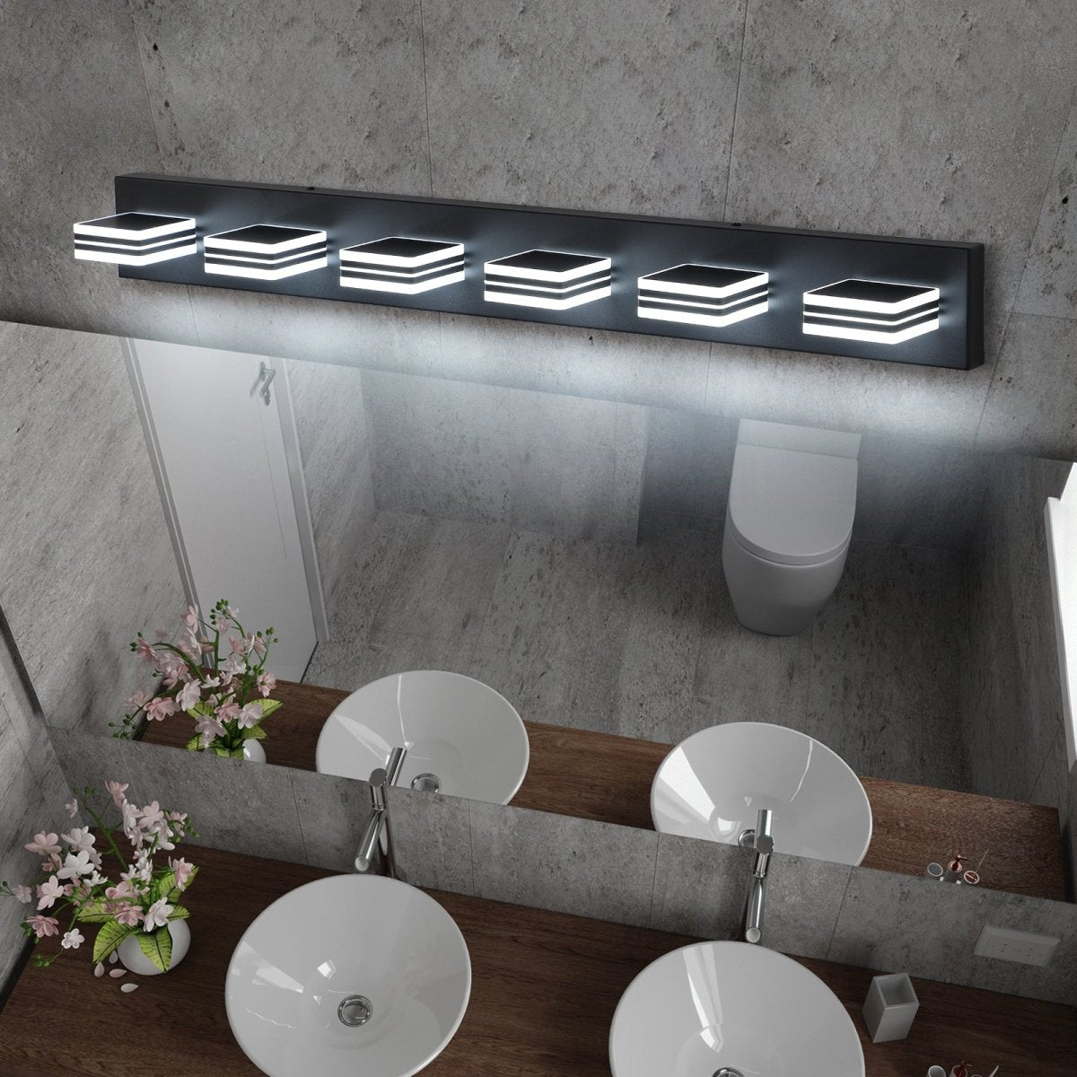 ExBrite 6-Light Bathroom Light Fixtures,LED Black Vanity Lights, Acrylic Matte Black Bathroom Vanity Lights,For Kitchen Living Room Hallway
