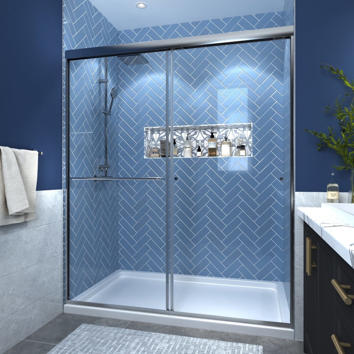 Glide 56-60" Wide x 70" High Sliding Glass Shower Doors Framed in Chrome Finish with Clear Glass