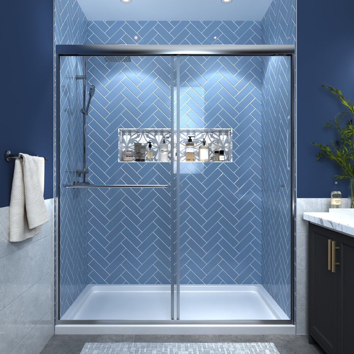 ExBrite 60 in. W x 70 in. H Sliding Framed Shower Door in Chrome Finish with Clear Glass - ExBriteUSA