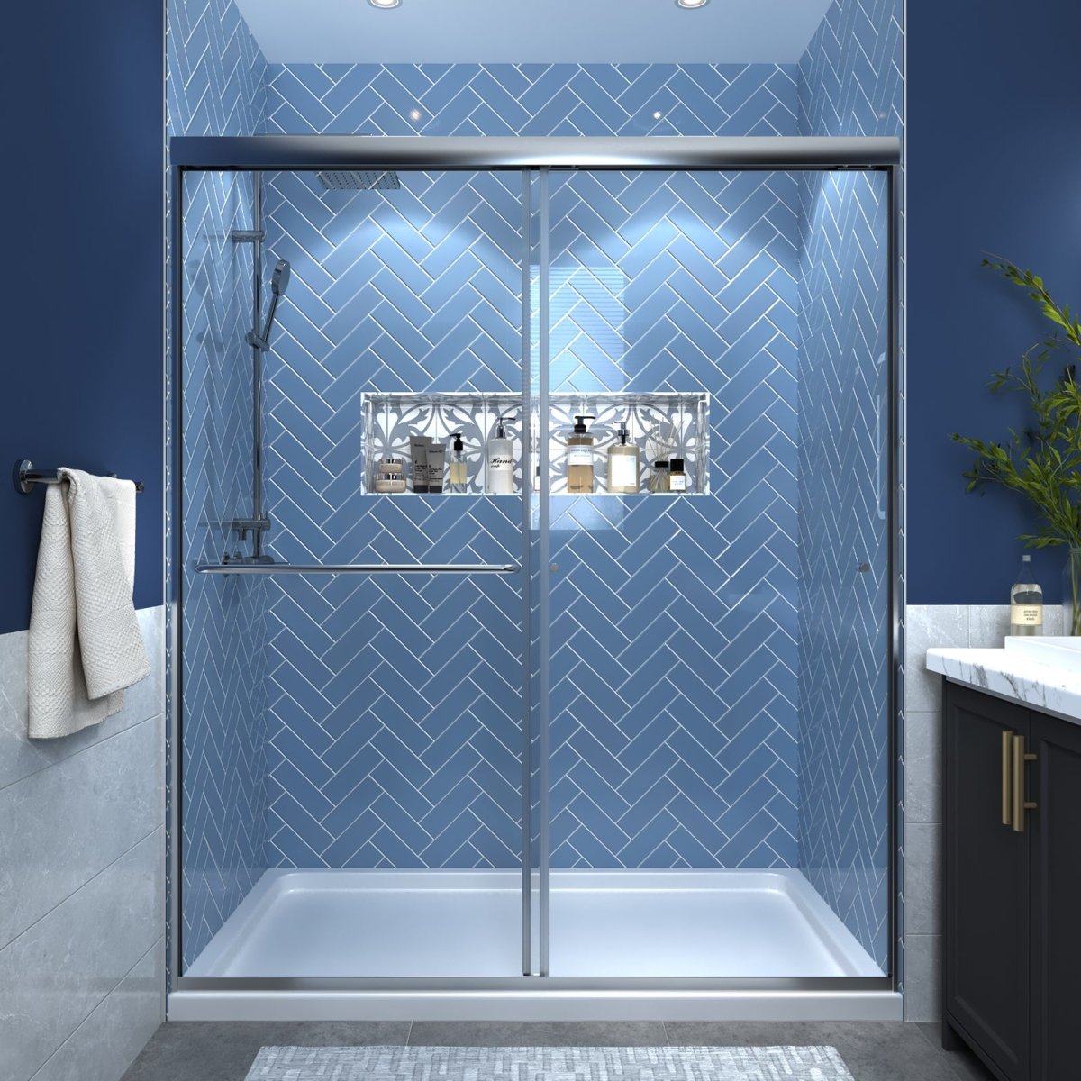 Glide 56-60" Wide x 70" High Sliding Glass Shower Doors Framed in Chrome Finish with Clear Glass