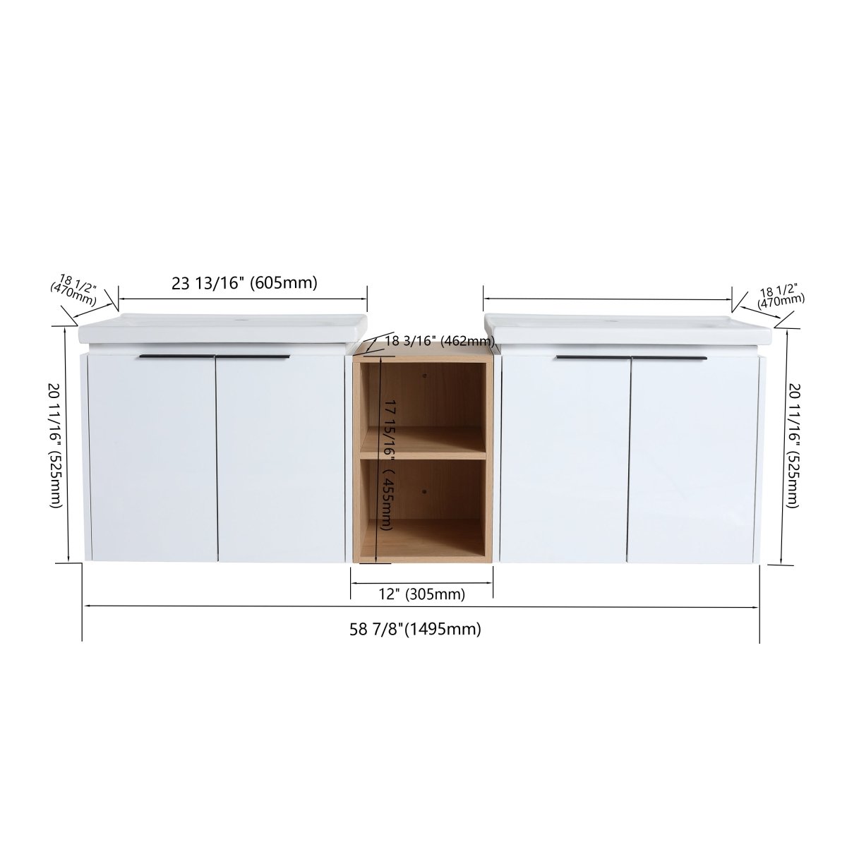Exbrite 60 Inch Soft Close Doors Bathroom Vanity With Sink, and A Small Storage Shelves