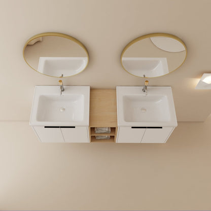 Exbrite 60 Inch Soft Close Doors Bathroom Vanity With Sink, and A Small Storage Shelves