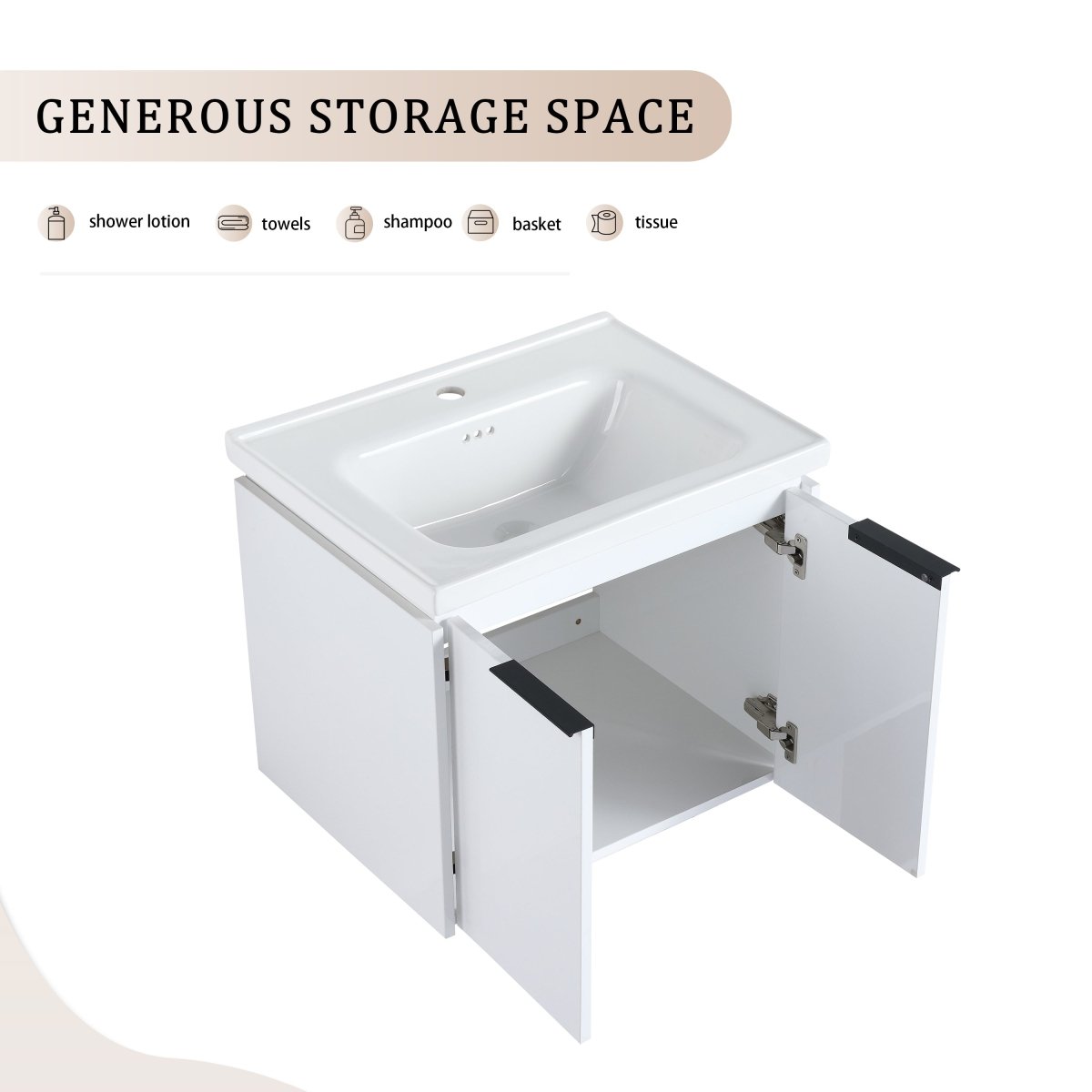 Exbrite 60 Inch Soft Close Doors Bathroom Vanity With Sink, and A Small Storage Shelves