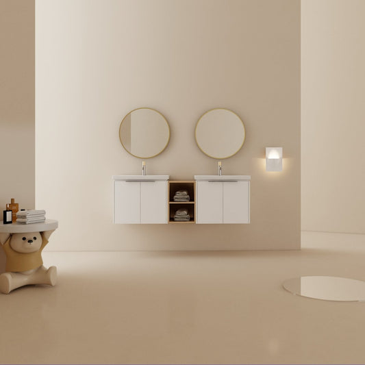 Exbrite 60 Inch Soft Close Doors Bathroom Vanity With Sink, and A Small Storage Shelves