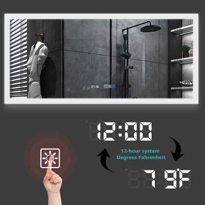 ExBrite 60" W x 28" H Bathroom Light Mirror Fahrenheit Anti Fog with Clock Mirror - ExBriteUSA