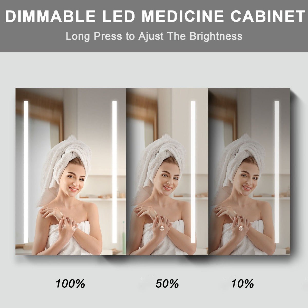 ExBrite 60" W x 30" H LED Bathroom Black Medicine Cabinet Surface Mount Double Door Lighted