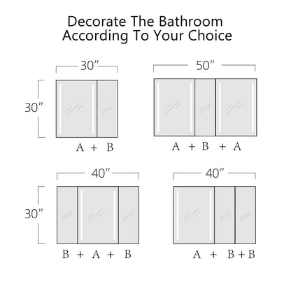 ExBrite 60" W x 30" H LED Bathroom Black Medicine Cabinet Surface Mount Double Door Lighted
