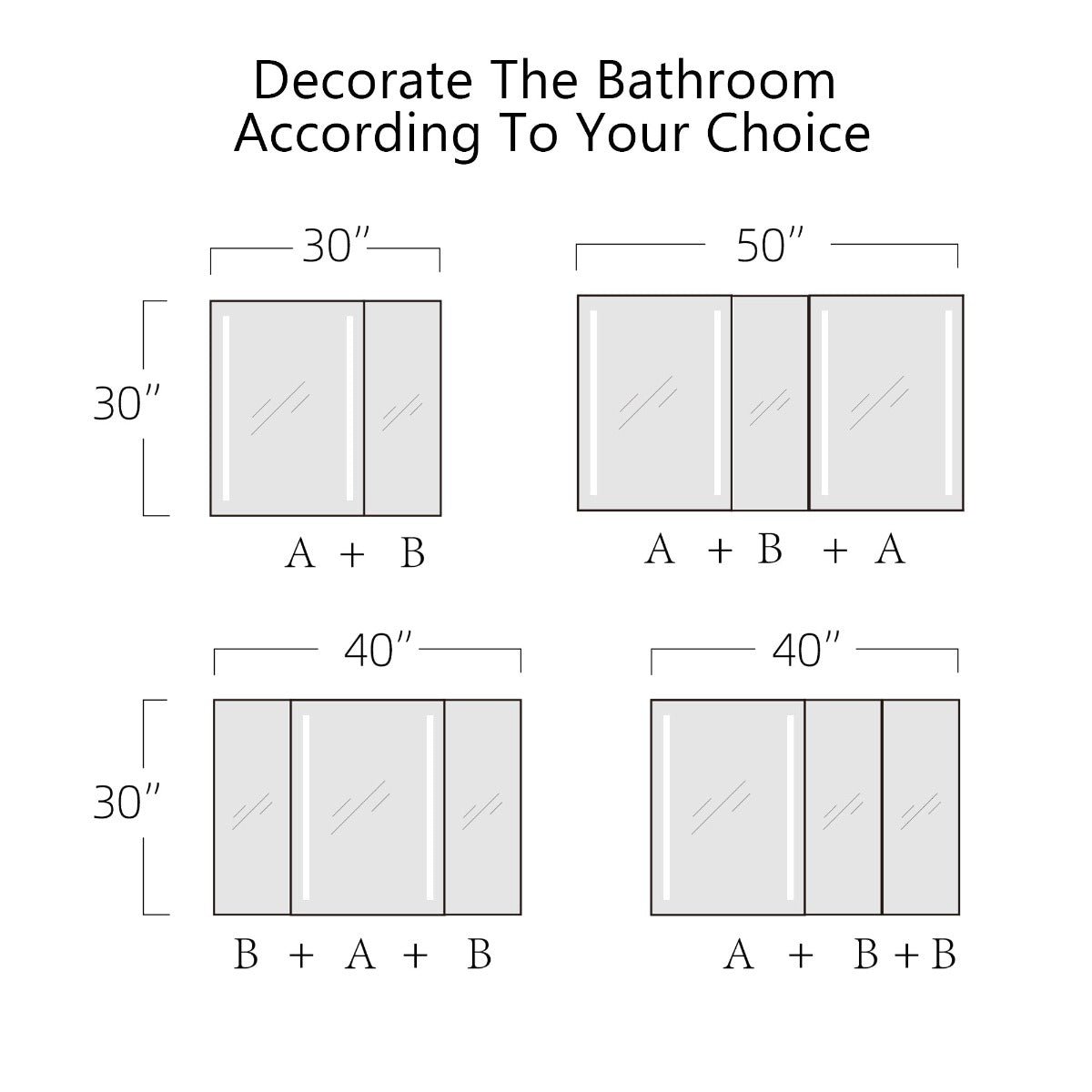 ExBrite 60" W x 30" H LED Bathroom Black Medicine Cabinet Surface Mount Double Door Lighted