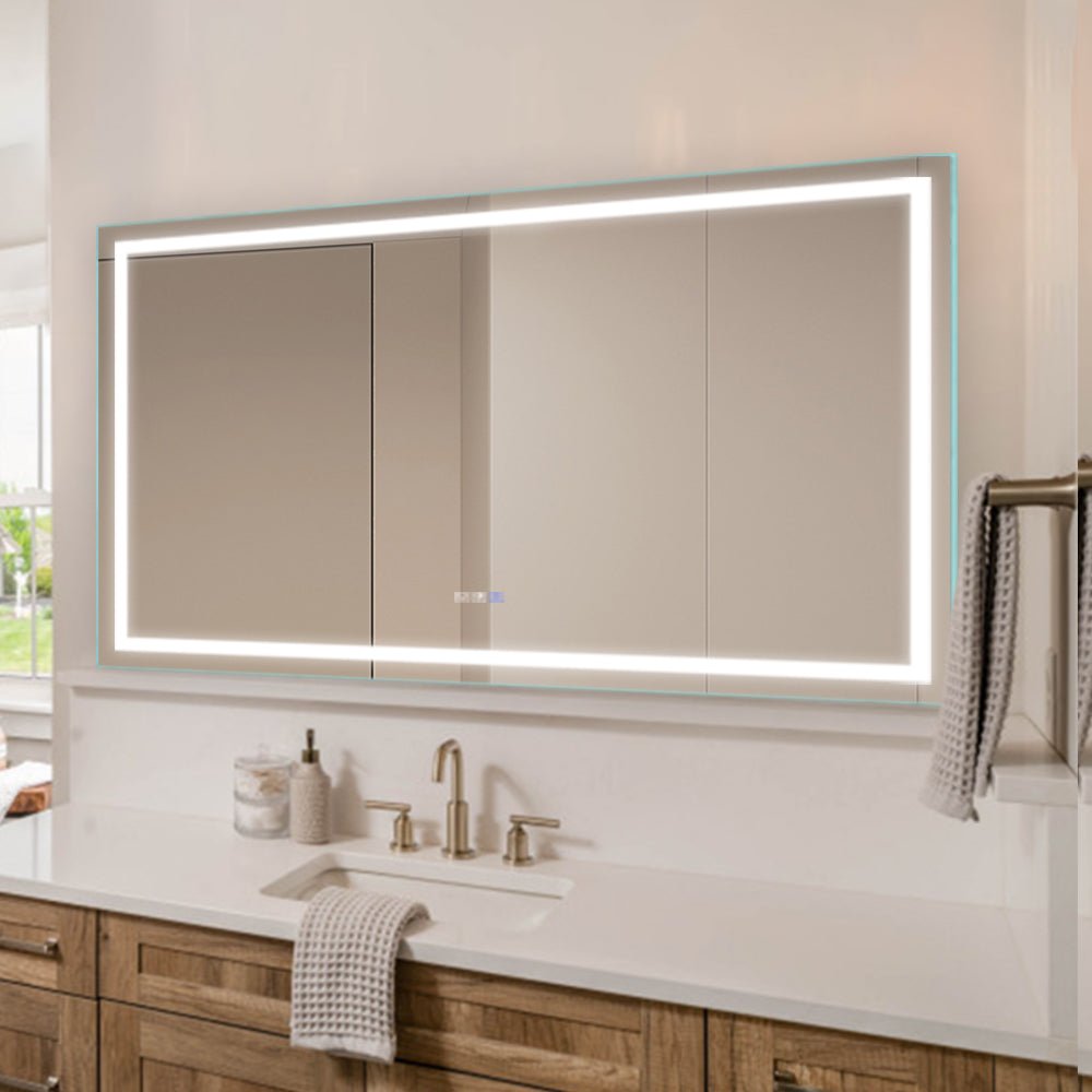 Exbrite 60" W x 36" H Frameless LED Single Bathroom Vanity Mirror Aluminium Rectangular Mirrors