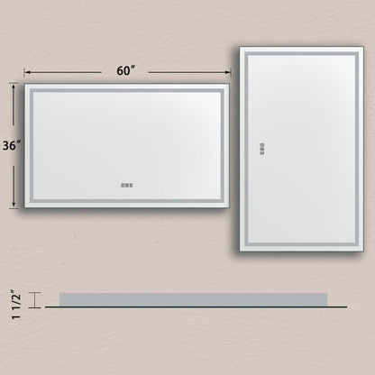 Exbrite 60" W x 36" H Frameless LED Single Bathroom Vanity Mirror Aluminium Rectangular Mirrors