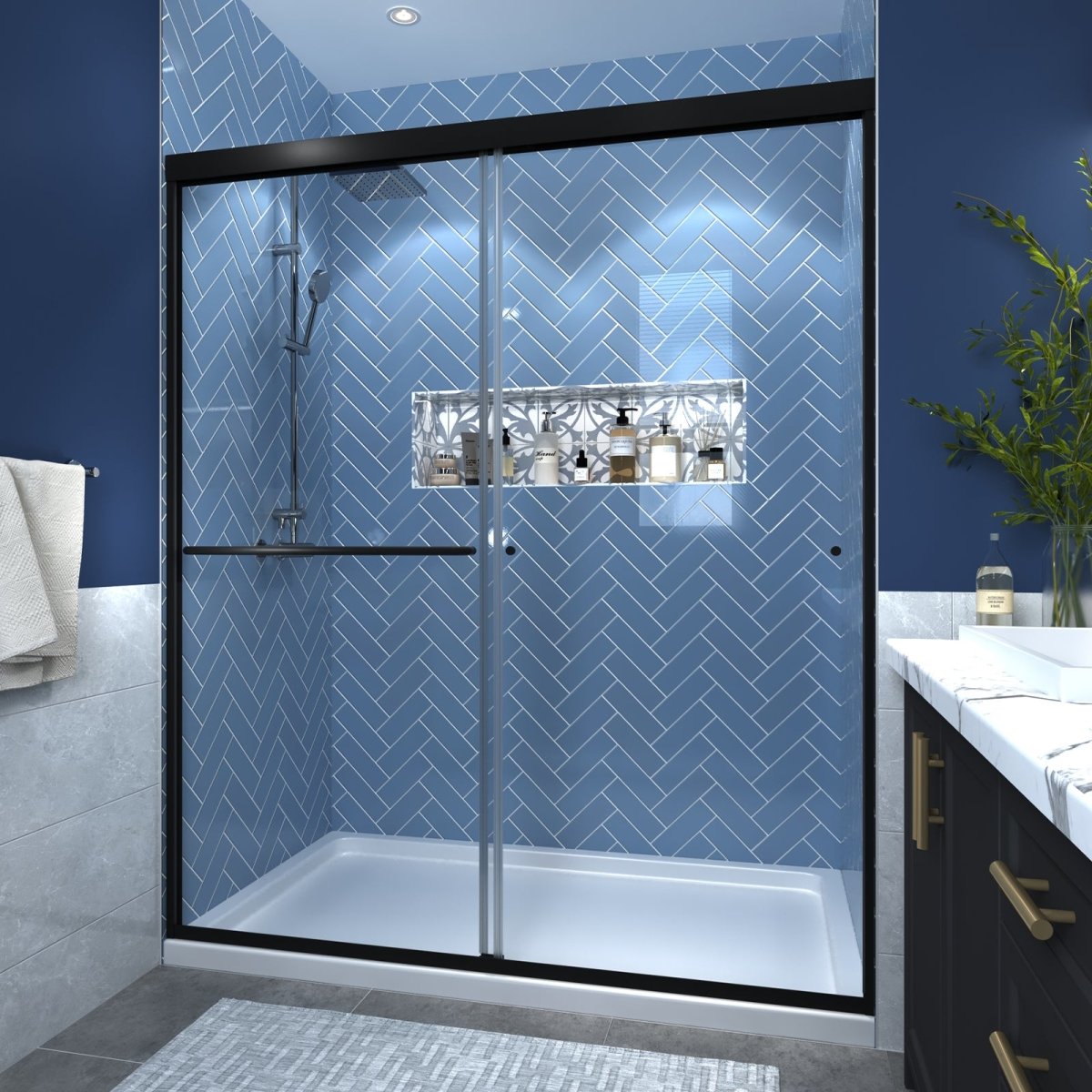 ExBrite 60"W x 70"H Black Frame Clear Tempered Glass Sliding Shower Door for Bathroom - ExBriteUSA