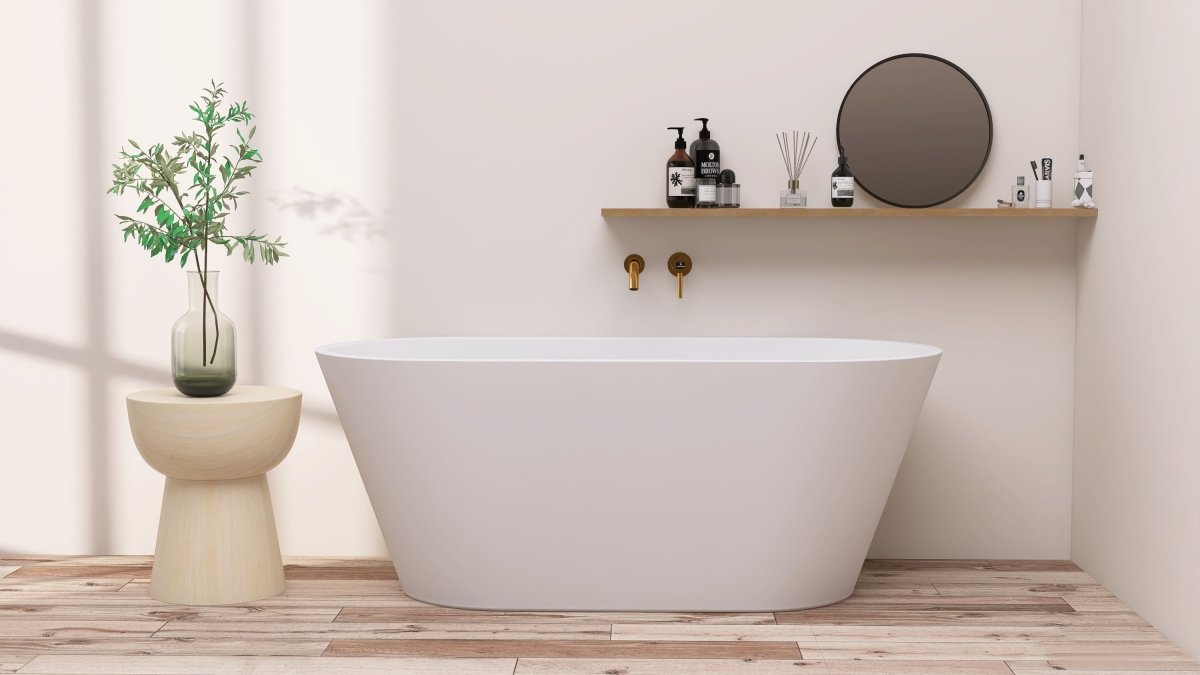 ExBrite 63" Acrylic Free Standing Tub Classic Oval Shape Soaking Tub, Adjustable Freestanding Bathtubs Gloss White