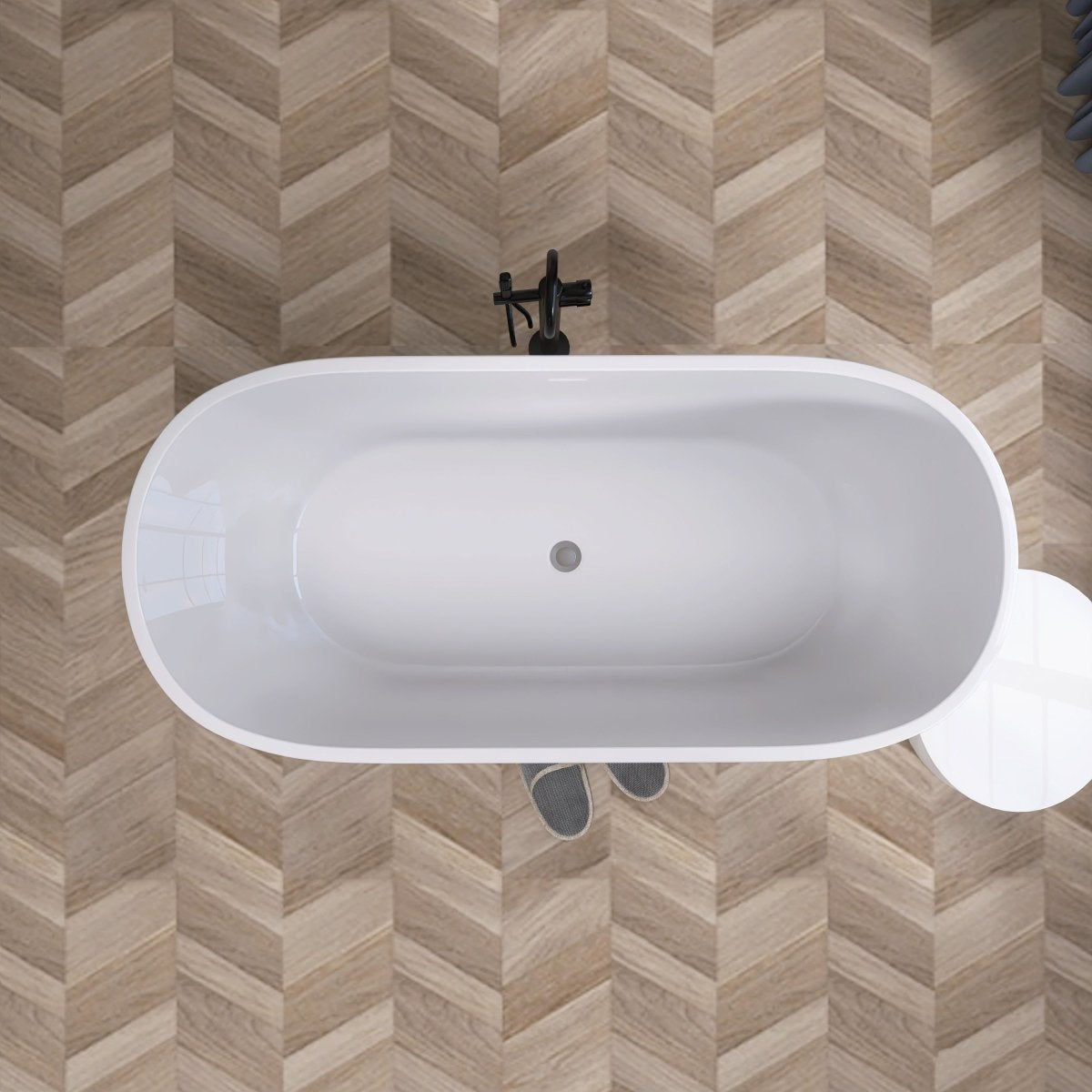 ExBrite 65" Bathroom Bathtub Acrylic Oval Shape Soaking Tub Adjustable Freestanding Anti-clogging Black