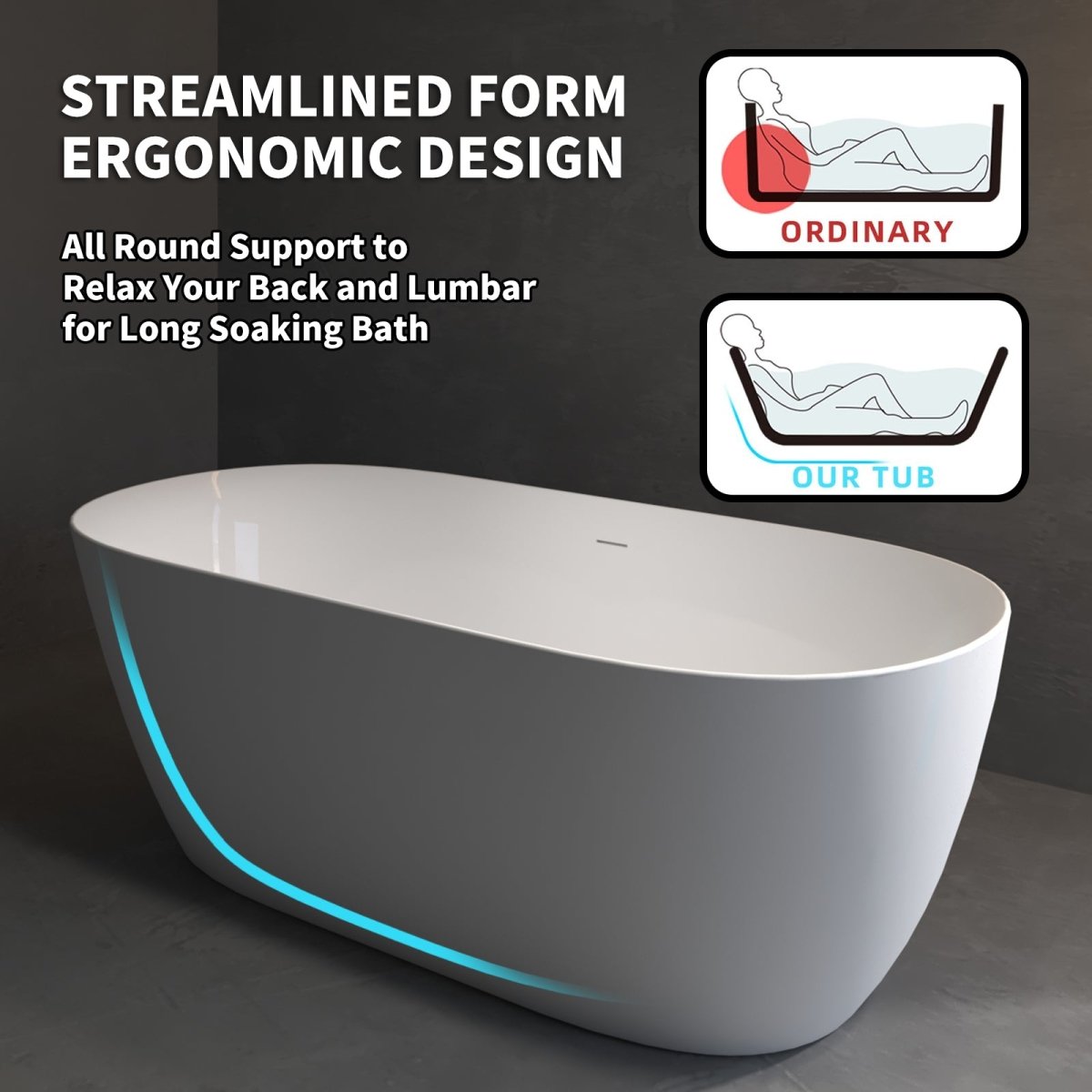 ExBrite 67" Bathtub Acrylic Free Standing Tub Classic Oval Shape Soaking Tub Gloss White - ExBriteUSA